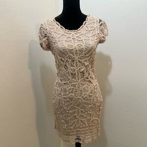 INC Crochet Dress, Short Sleeves, Beige Pink Color, Size 10 Petite